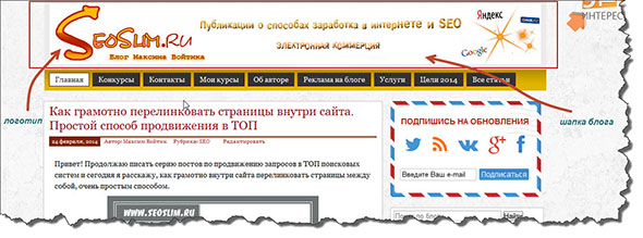 Шапка блога seoslim.ru
