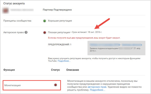 Плохая репутация YouTube канала