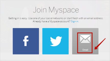 варианты регистрации в MySpace 