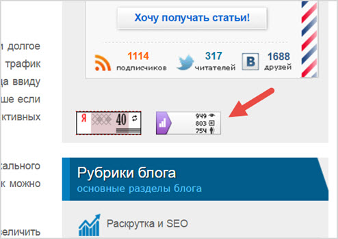 пример счетчика Яндекс Метрика на сайте