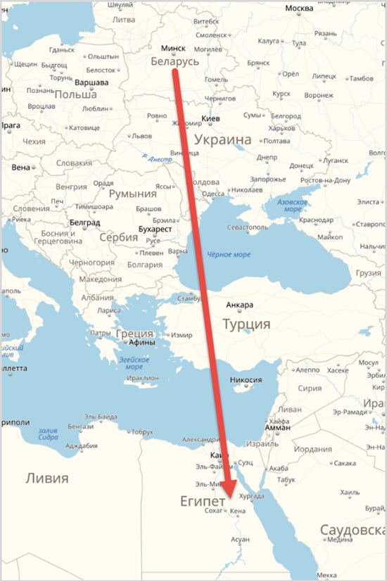Расстояние от Беларуси до Египта